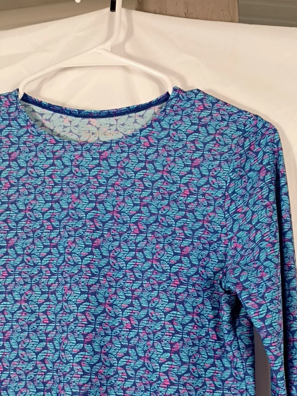 EUC L.L. Bean Blue Floral-Print Long Rashguard Girls Size Large 14/16 Upf 50